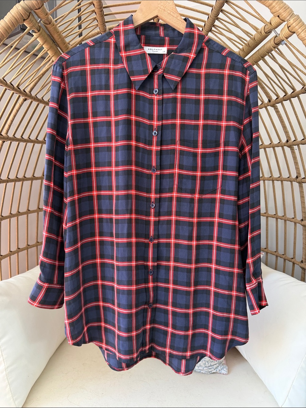 Equipment Navy, Black and Red Plaid Button-Down Shirt